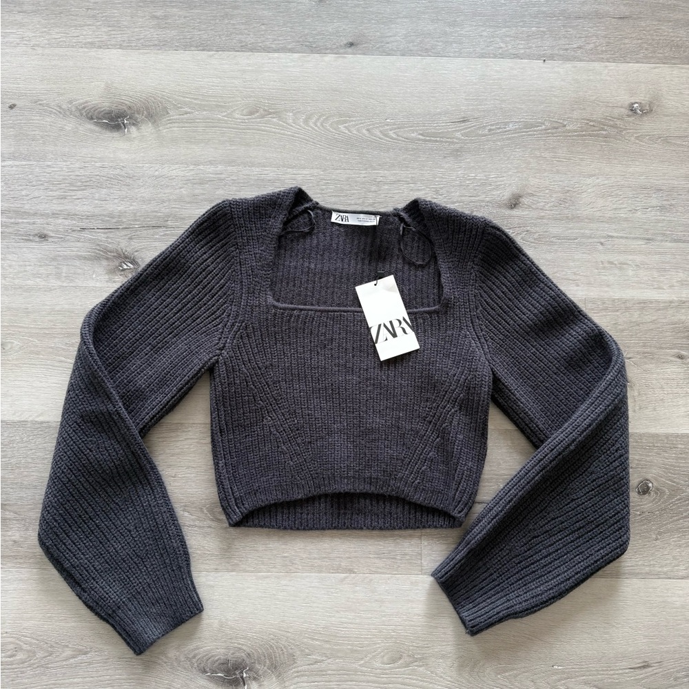 Zara Charcoal Knit Sweater Top NWT
